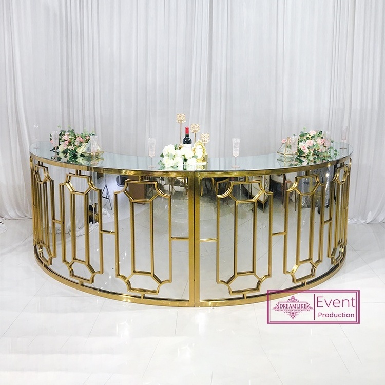 Wedding event pub gold stainless steel round table high portable home bar counter corner bar lounge furniture