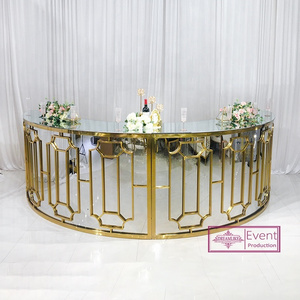 Wedding event pub gold stainless steel round table high portable home bar counter corner bar lounge furniture