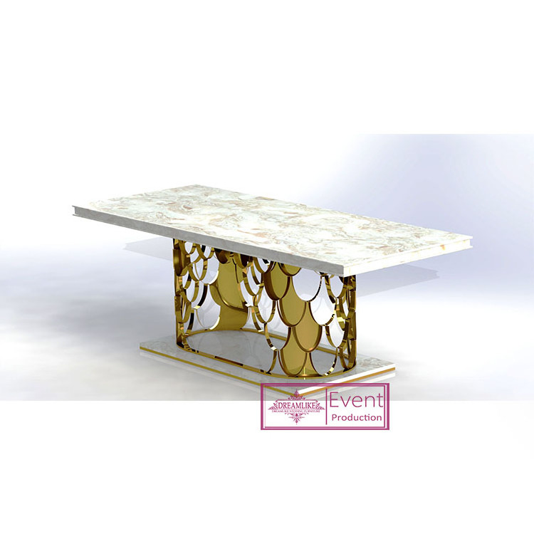 gold fish scale shaped stainless steel base glass top table for wedding dining room