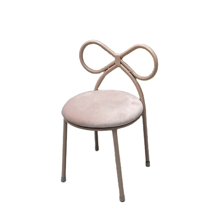 Modern Pink Velvet Kid Chair Small Mini Children Dining Chair with Bow Back and Iron Frame for Wedding Party Hotel Outdoor Use