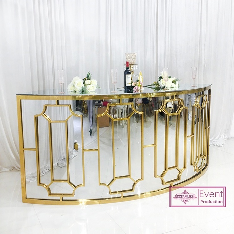 Wedding event pub gold stainless steel round table high portable home bar counter corner bar lounge furniture