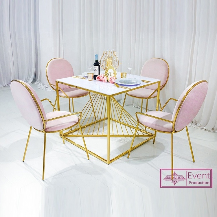 High quality dining chair stainless steel gold metal frame with velvet event wedding chair