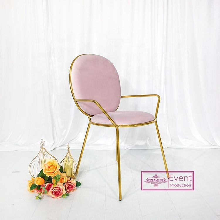 High quality dining chair stainless steel gold metal frame with velvet event wedding chair