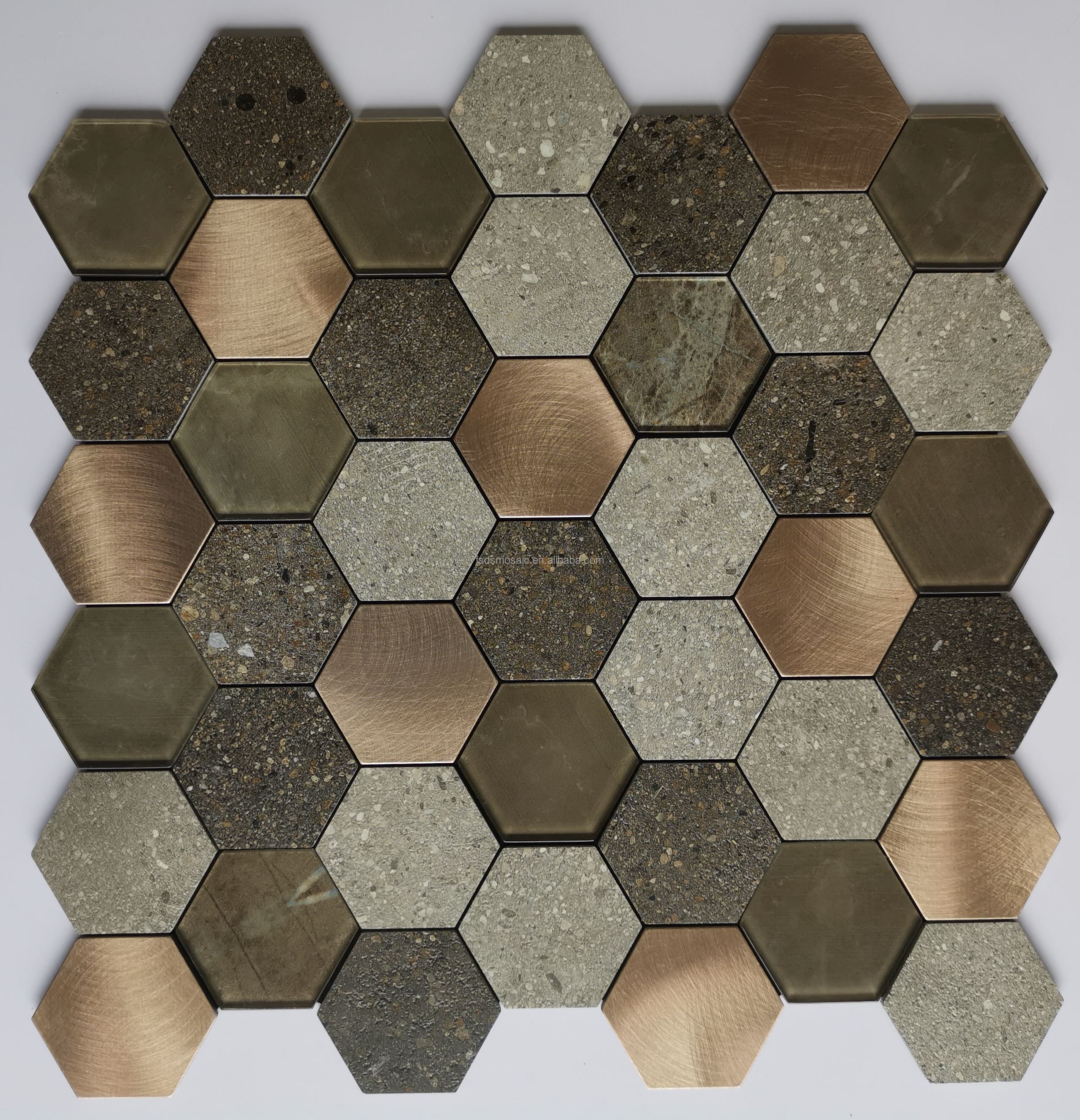 Cheap Price Peel and Stick Metal mix Glass Mosaic Hexagon Tile for Kitchen Backsplash