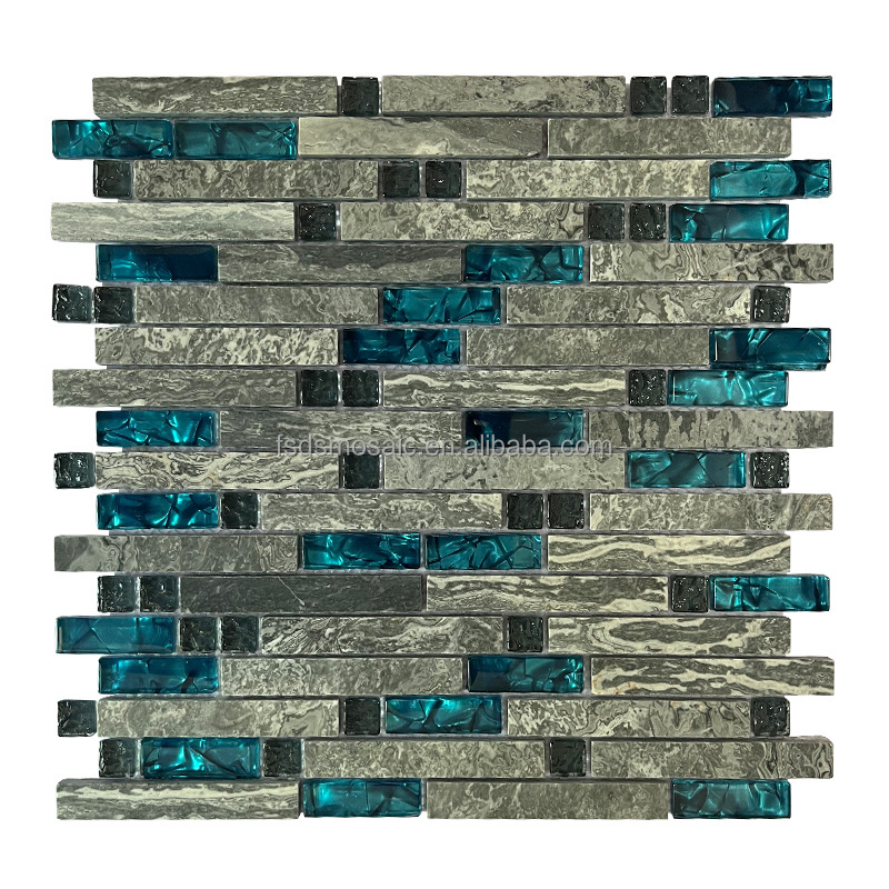 New arrival crystal Laminated blue glass mix stone mosaic use for Wall Backsplash and TV background and bath room wall