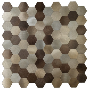 new design self adhesive tile Brown metal and glass mosaic tile Hexagon tile  for Kitchen Backsplash