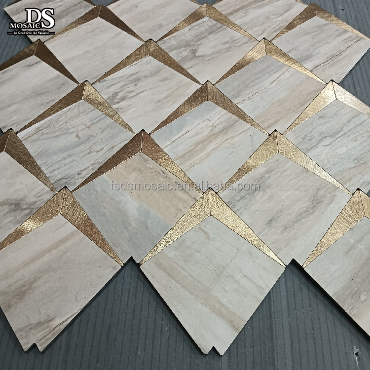 Stone Pattern Diamond Shape Backsplash Wall Tile Self Adhesive Aluminum Tiles Mosaic Peel And Stick Mosaiken