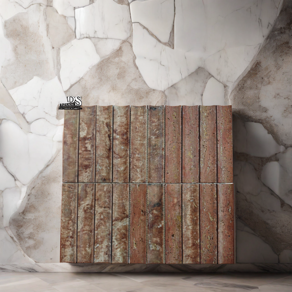 3D Irregular Fluted Curve Stone Red Travertine Luxury Tiles Kitchen Wall Tiles Natural Stone Mosaic Tile