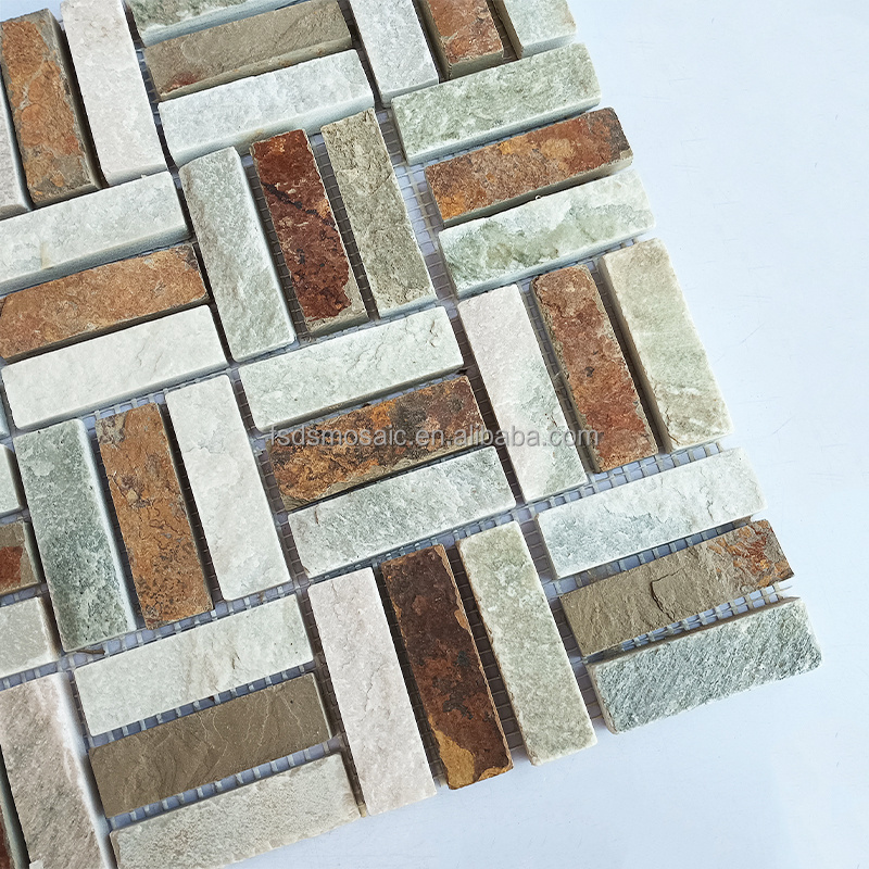 Nature rocks  stone 3D strip glossy finish  brick stone mosaic tile for spa and hotel wall decor mosaic floor tile