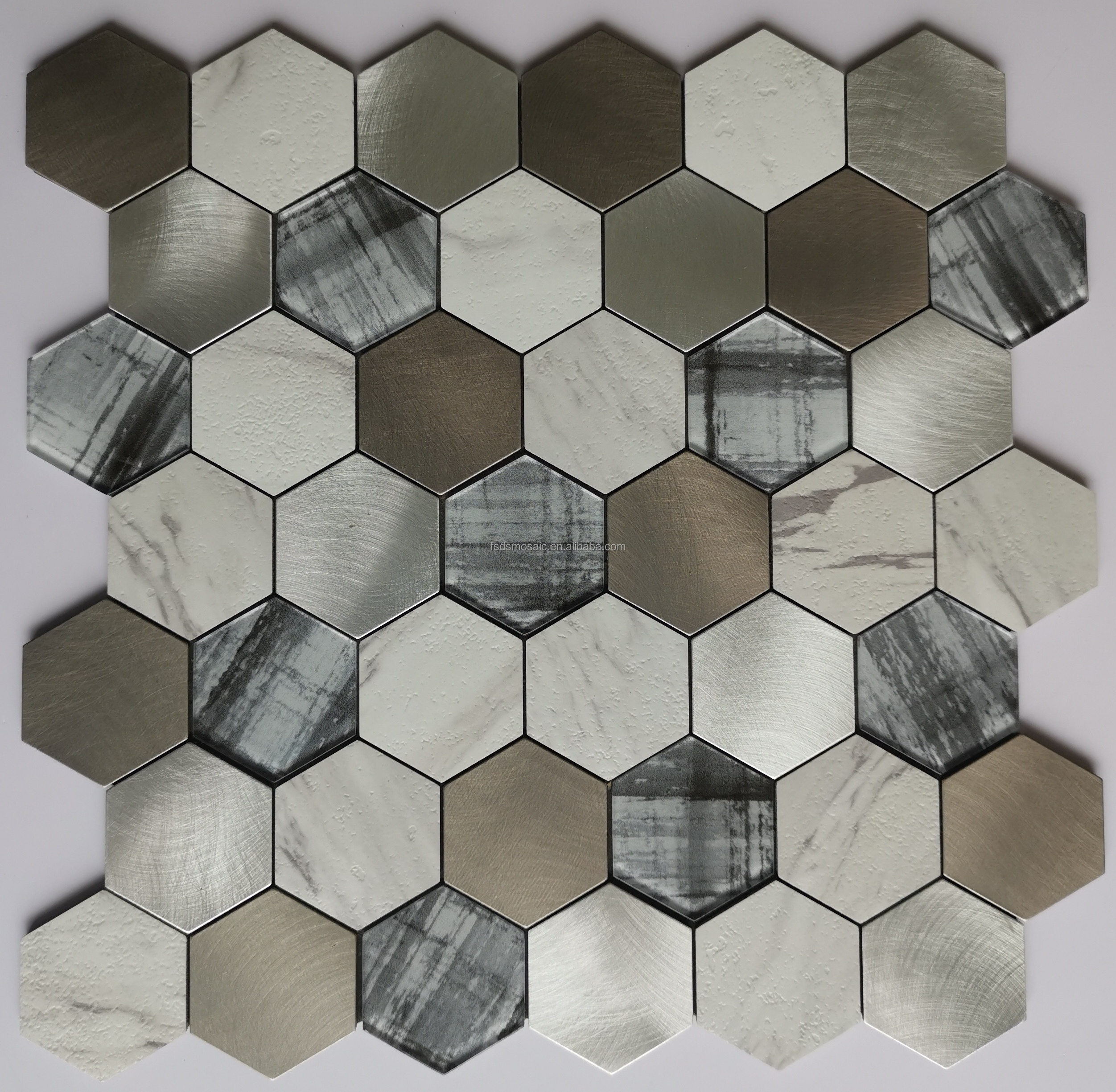 Peel and stick mosaic tile Hexagon Custom Style Aluminum Glass Backsplash tile