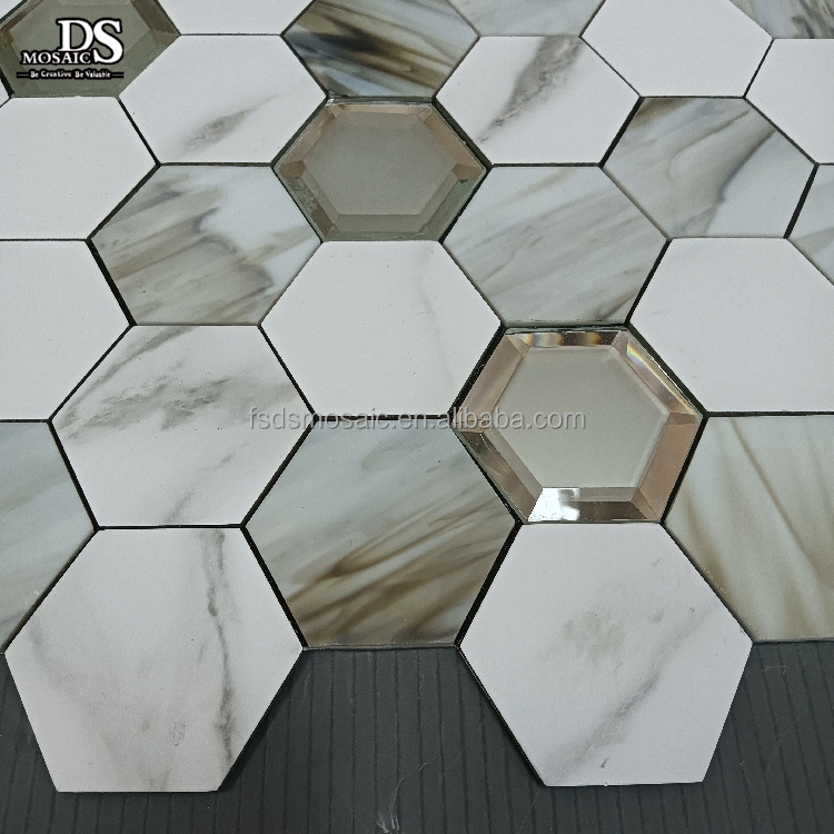 Hexagon shape Peel and stick metal mosaic design craft Backsplash Kitchen room smart tile