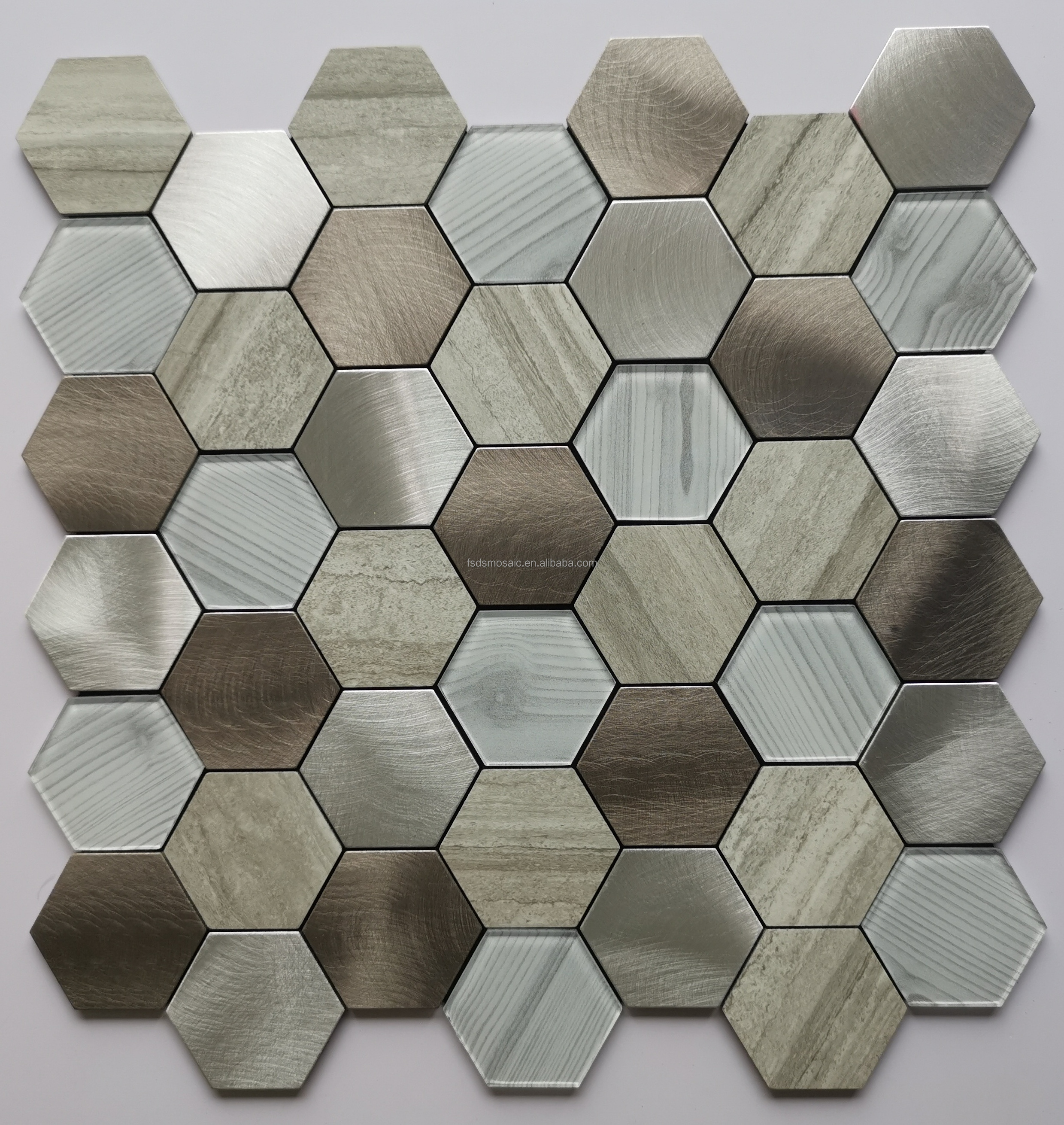 Cheap price Peel and stick  white metal and glass mosaic tile  Hexagon tile  for  Kitchen Backsplash