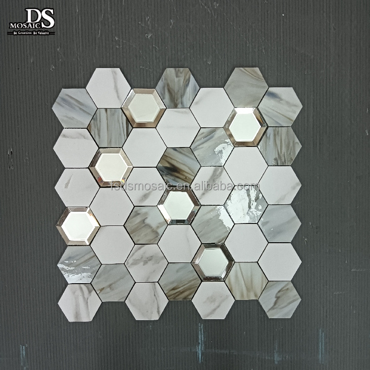 Hexagon shape Peel and stick metal mosaic design craft Backsplash Kitchen room smart tile