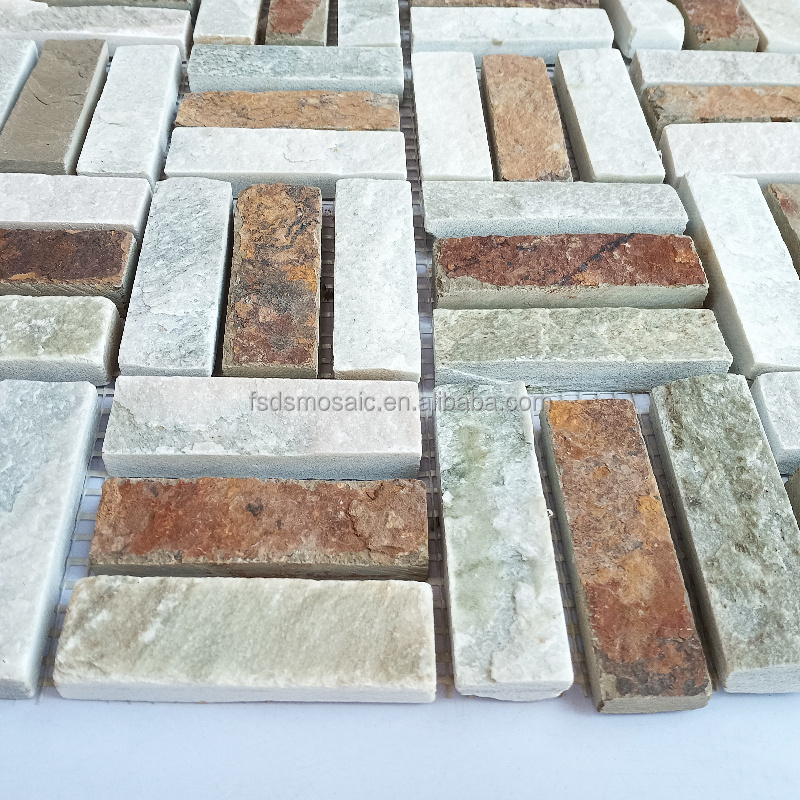 Nature rocks  stone 3D strip glossy finish  brick stone mosaic tile for spa and hotel wall decor mosaic floor tile