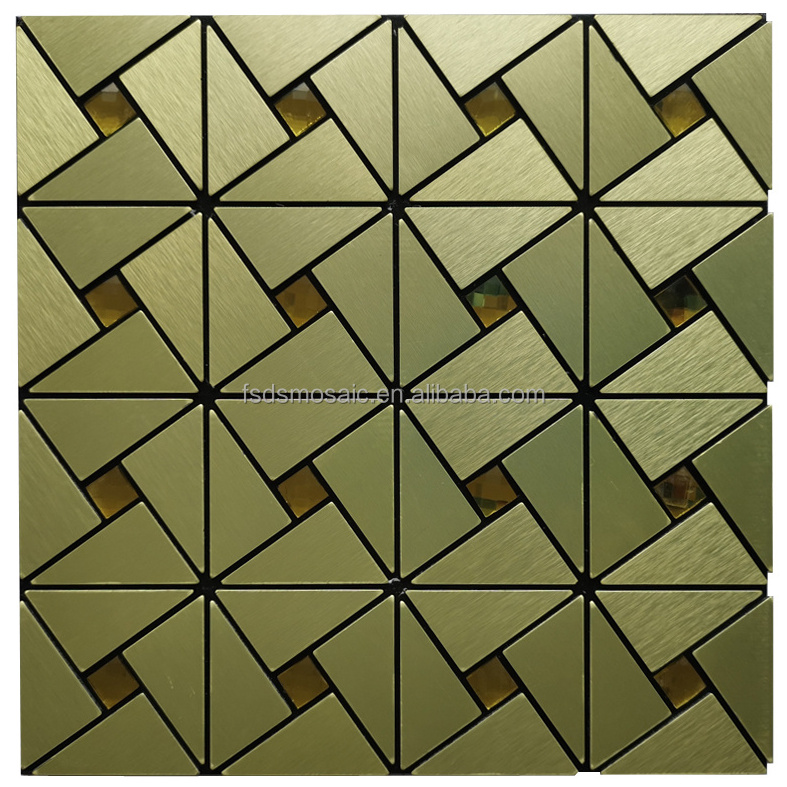 Triangle Aluminium Gold Glass Metal Peel And Stick Wall Tile Kitchen Backsplash Smart Mosaic Wall Tiles