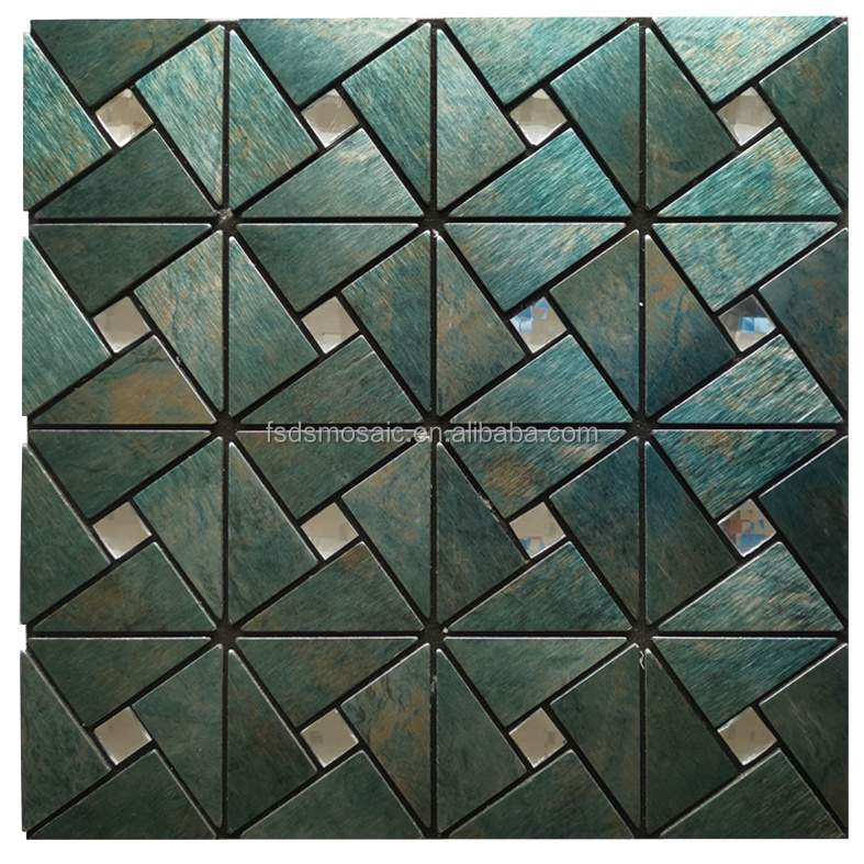 Triangle Aluminium Gold Glass Metal Peel And Stick Wall Tile Kitchen Backsplash Smart Mosaic Wall Tiles