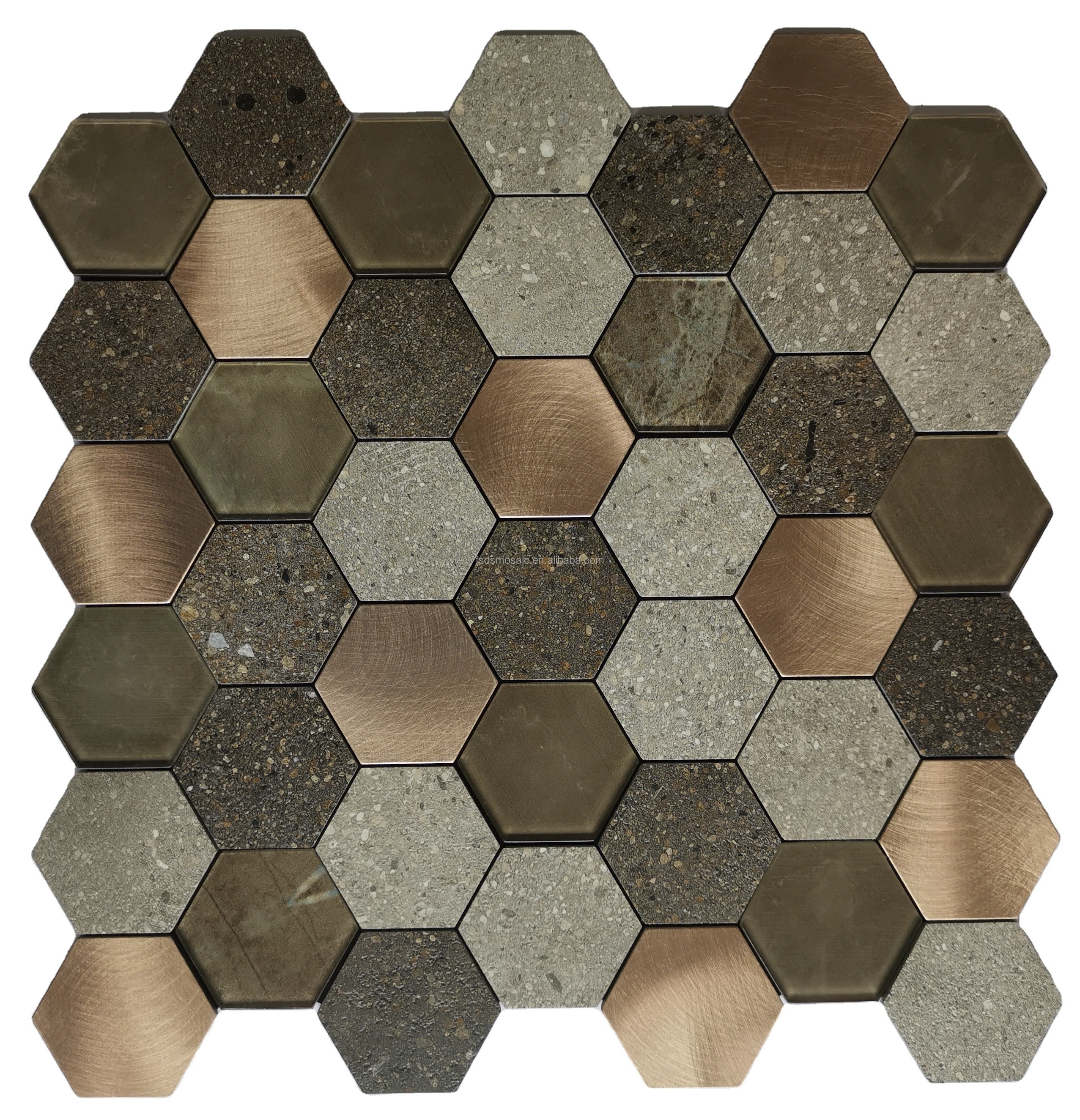 new design self adhesive tile Brown metal and glass mosaic tile Hexagon tile  for Kitchen Backsplash