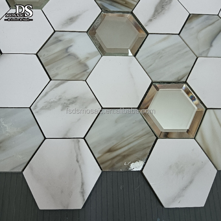 Hexagon shape Peel and stick metal mosaic design craft Backsplash Kitchen room smart tile