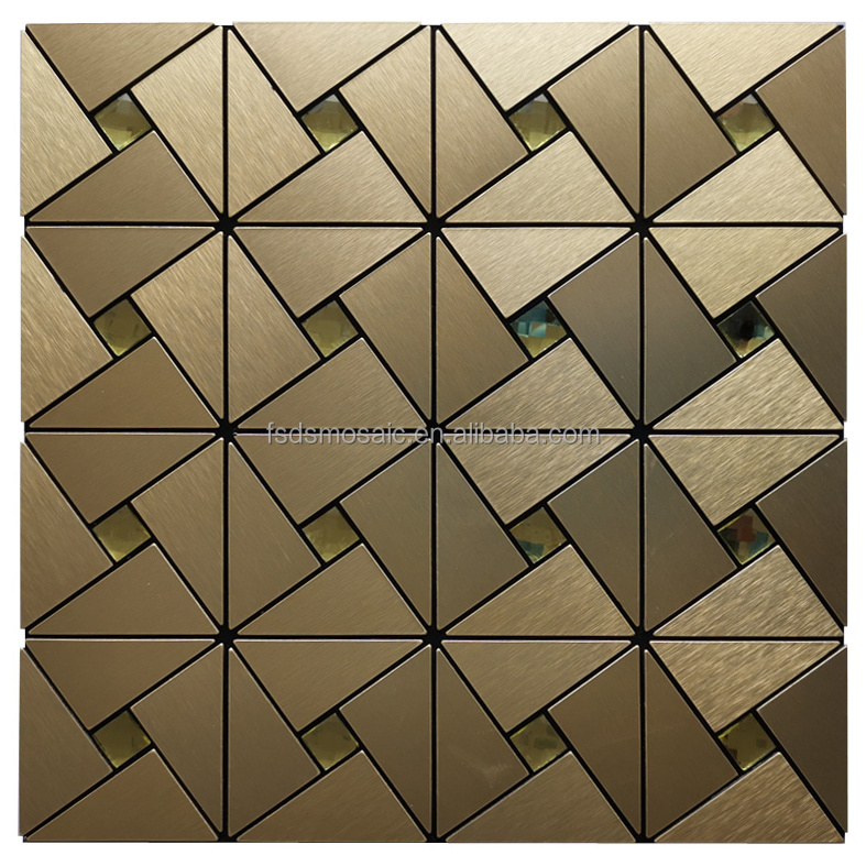 Triangle Aluminium Gold Glass Metal Peel And Stick Wall Tile Kitchen Backsplash Smart Mosaic Wall Tiles