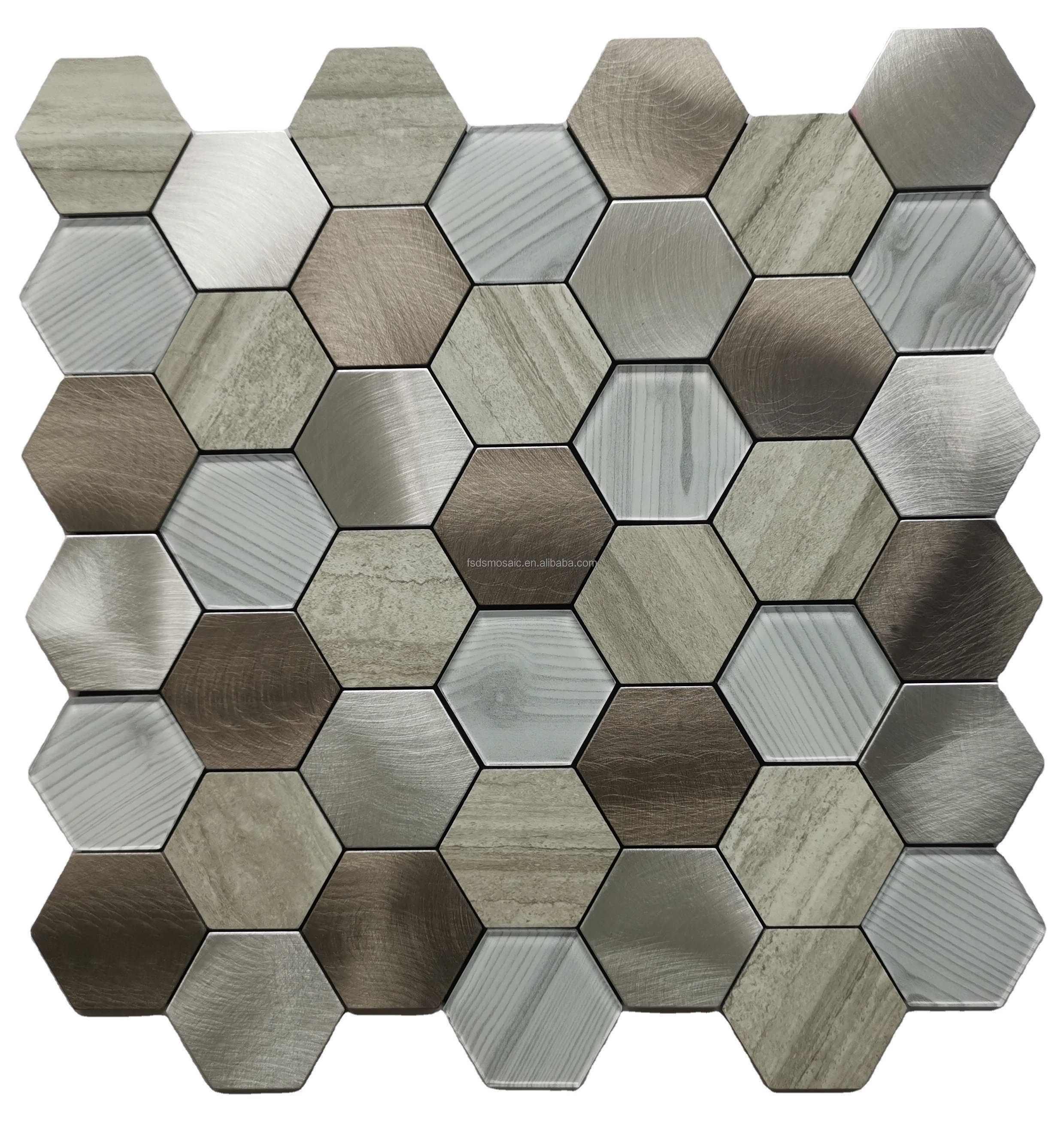 new design self adhesive tile Brown metal and glass mosaic tile Hexagon tile  for Kitchen Backsplash