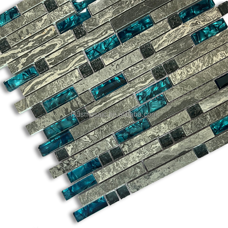 New arrival crystal Laminated blue glass mix stone mosaic use for Wall Backsplash and TV background and bath room wall