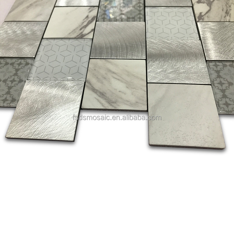 Modern High Quality Marble Look Metal Mosaic Tiles Square Peel and Stick for Bathroom Floor Backsplash for Hotel Applications