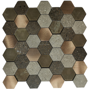 Peel and stick mosaic tile Hexagon Custom Style Aluminum Glass Backsplash tile