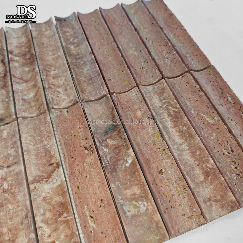 3D Irregular Fluted Curve Stone Red Travertine Luxury Tiles Kitchen Wall Tiles Natural Stone Mosaic Tile