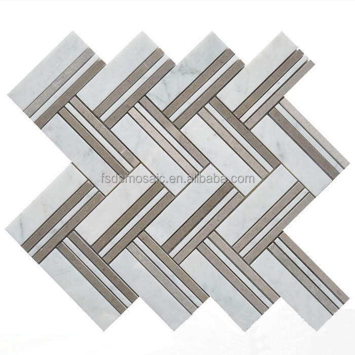 Luxury  Modern Pattern Herringbone Shape Kitchen Backsplash Bathroom Wall Natural Stone Mosaic Tiles