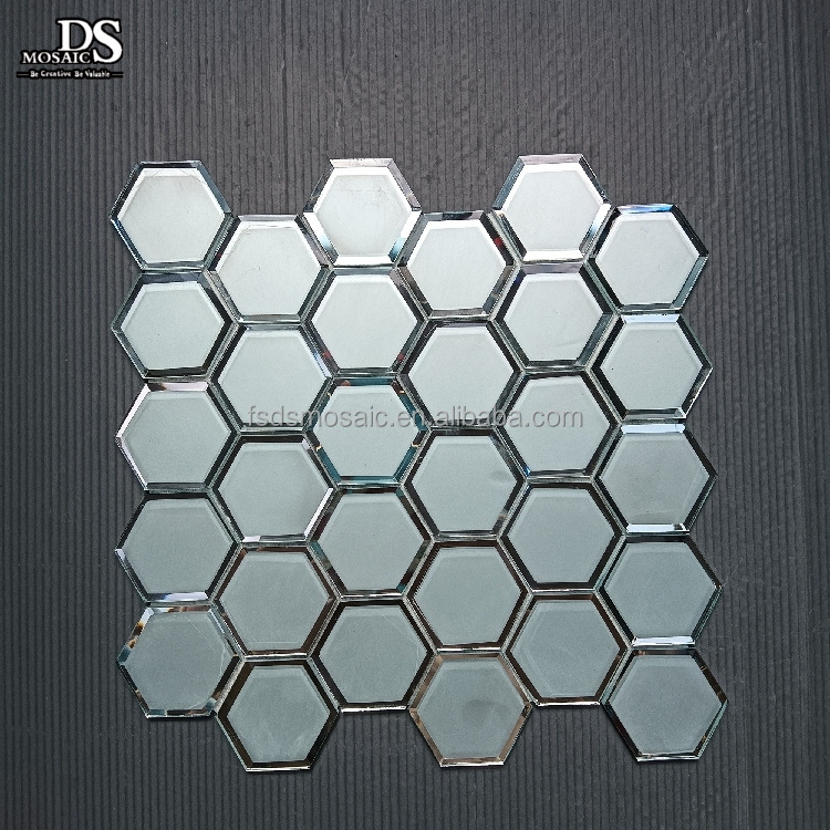 Modern Hexagon White Color Self-Adhesive Tiles Mirror Glass Backsplash Peel And Stick Mosaic Wall Tiles