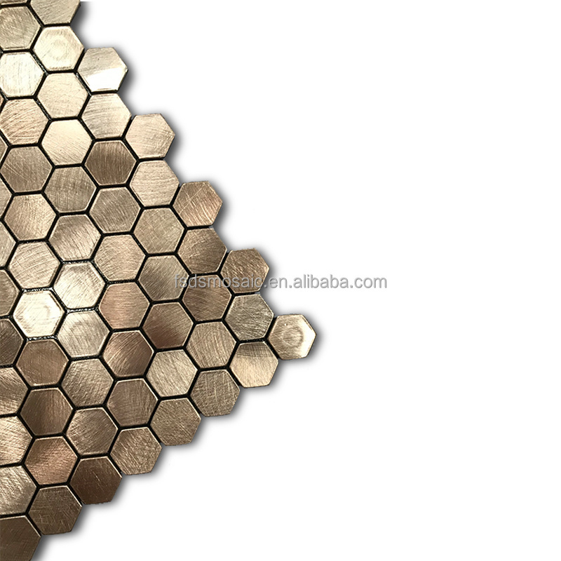 DS Golden Color Hexagon Shape Bathroom Ceiling Wall Tile Metal Mosaic Self Adhesive Mosaic