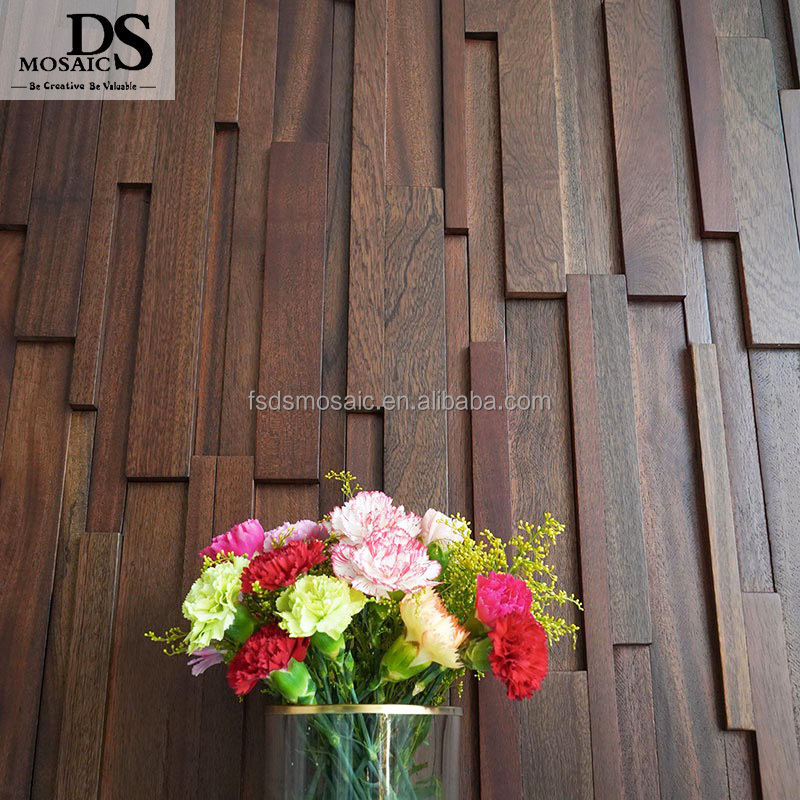 Strip Shape Walnut Black Wood Wall Mosaic Arts Living Room Bedroom Background Wall Mosaics Antique Wooden Tile