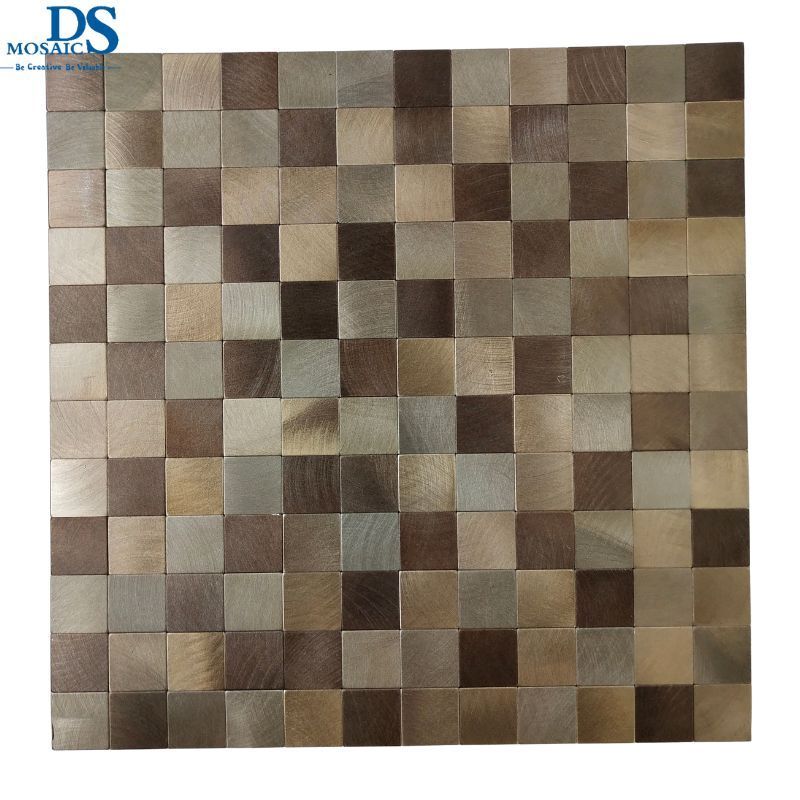 Easy Install Self-Adhesive Mosaic Tile Square Shape Antique Color Metal Aluminum Peel And Stick Wall Tile Backsplash