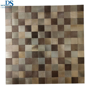 Easy Install Self-Adhesive Mosaic Tile Square Shape Antique Color Metal Aluminum Peel And Stick Wall Tile Backsplash