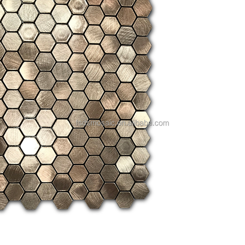 DS Golden Color Hexagon Shape Bathroom Ceiling Wall Tile Metal Mosaic Self Adhesive Mosaic