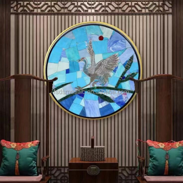 Customized Glass Mural Living Room Wall Decoration Handmade Artwork Bird Pattern Design Mural Mosaic Tiles