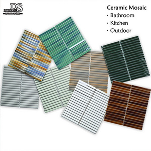 Premium Dark Green Finger Mosaic Tiles Modern Bathroom Shower Wall Backsplash Strip-Shaped Ceramic Mosaic for Interior Walls