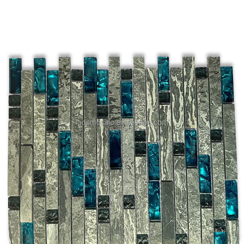 New arrival crystal Laminated blue glass mix stone mosaic use for Wall Backsplash and TV background and bath room wall