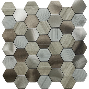 Cheap price Peel and stick  white metal and glass mosaic tile  Hexagon tile  for  Kitchen Backsplash