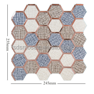 Hexagon Frame  Rose Gold PVC and Metal Peel and Stick Mosaic Decoration Tile