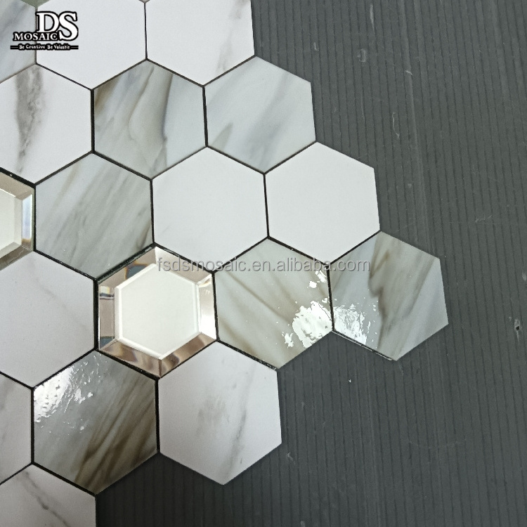 Hexagon shape Peel and stick metal mosaic design craft Backsplash Kitchen room smart tile