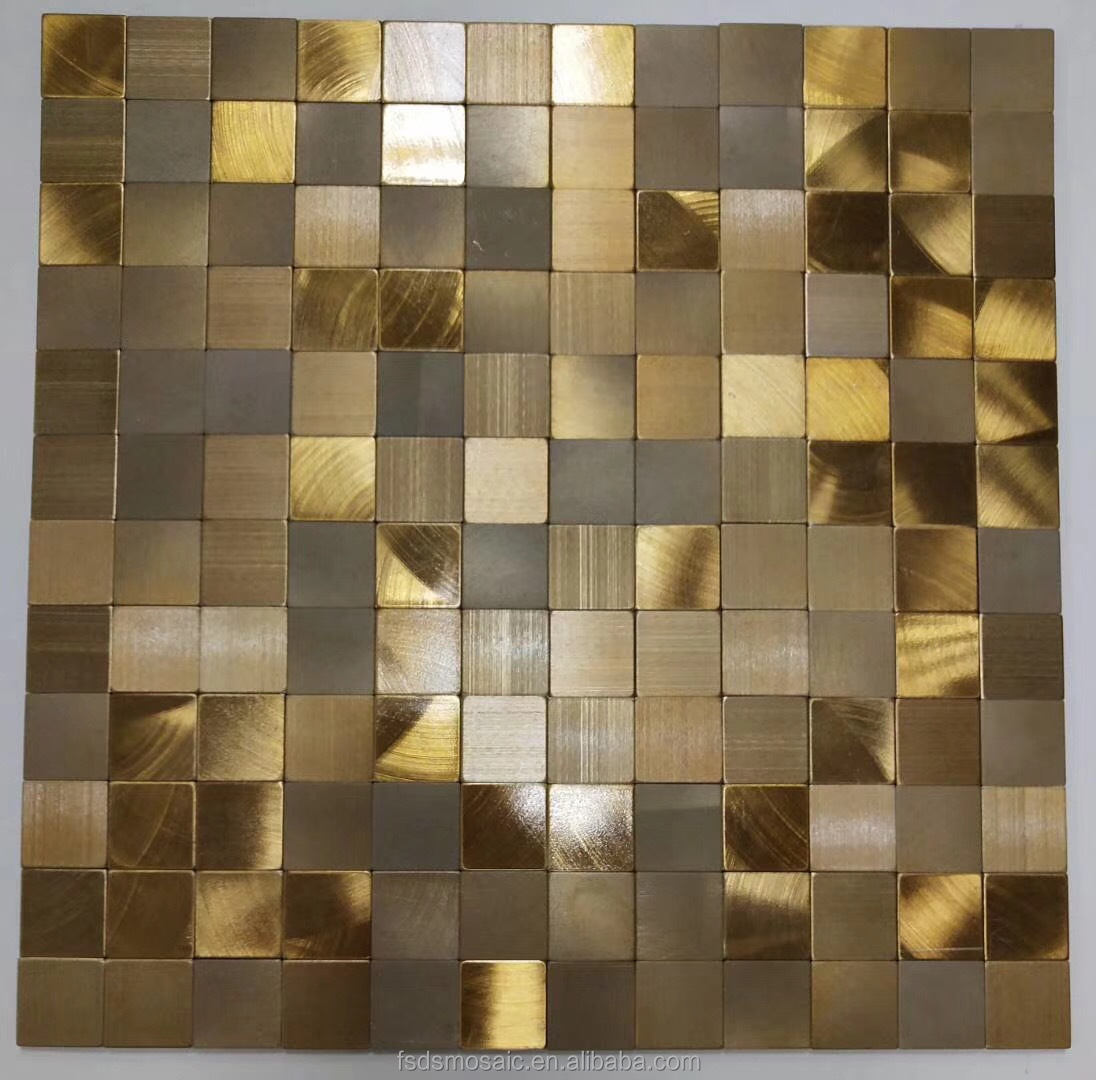 Easy Install Self-Adhesive Mosaic Tile Square Shape Antique Color Metal Aluminum Peel And Stick Wall Tile Backsplash