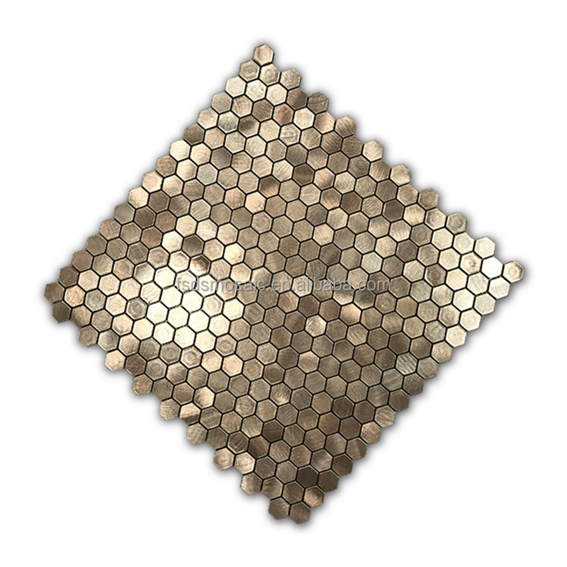 DS Golden Color Hexagon Shape Bathroom Ceiling Wall Tile Metal Mosaic Self Adhesive Mosaic