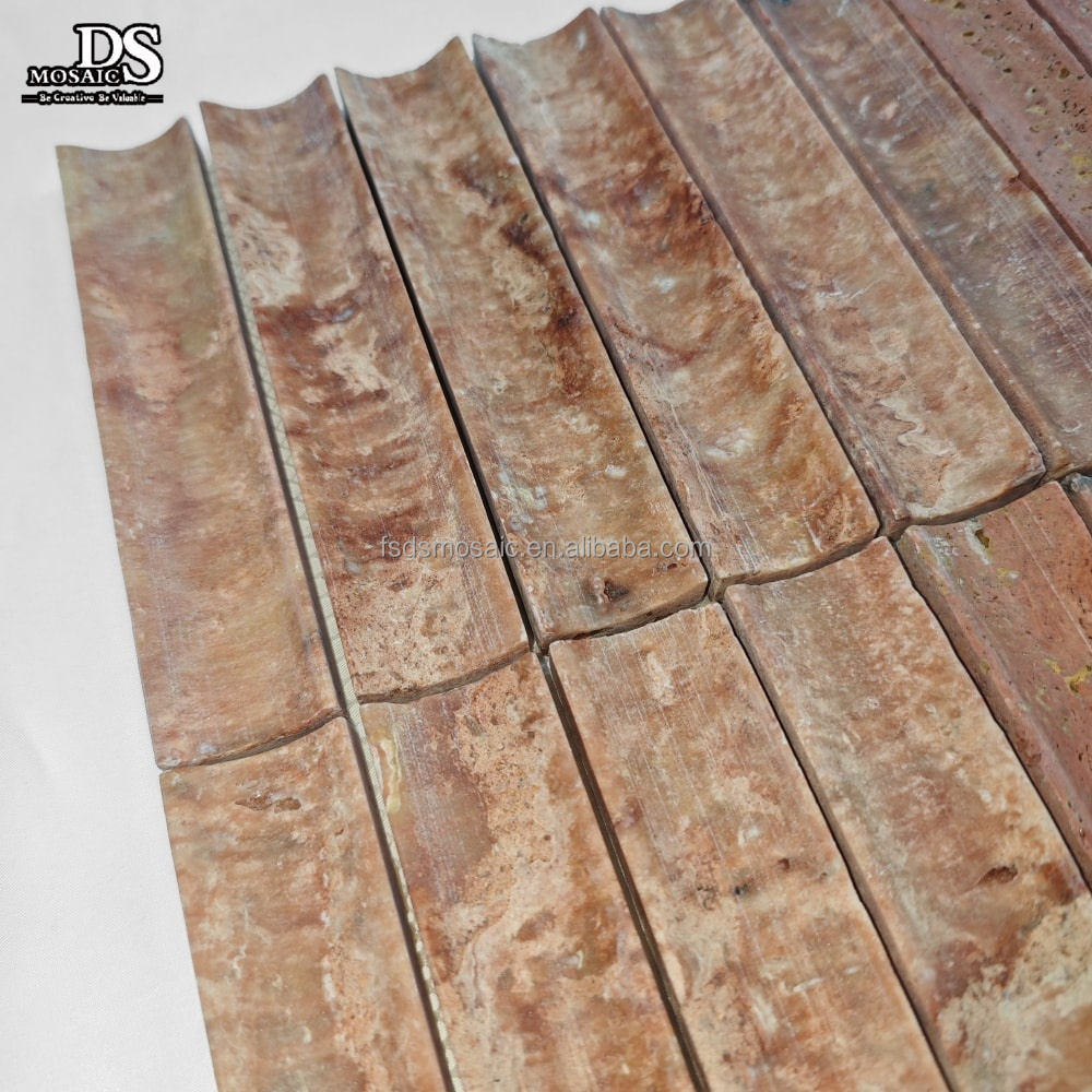 3D Irregular Fluted Curve Stone Red Travertine Luxury Tiles Kitchen Wall Tiles Natural Stone Mosaic Tile