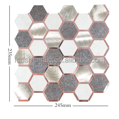 Hexagon Frame  Rose Gold PVC and Metal Peel and Stick Mosaic Decoration Tile