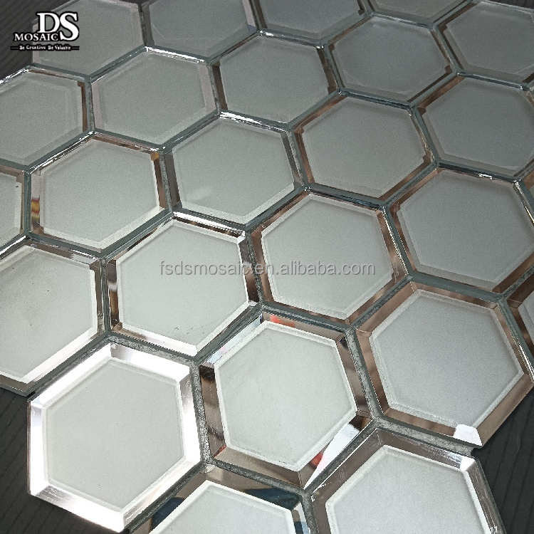 Modern Hexagon White Color Self-Adhesive Tiles Mirror Glass Backsplash Peel And Stick Mosaic Wall Tiles