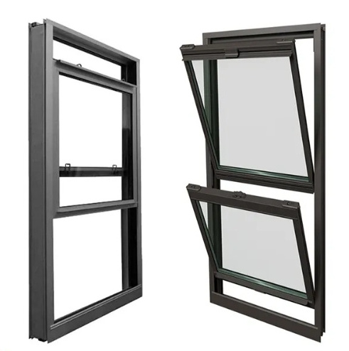 Custom american style black aluminum double glazed glass up down vertical sliding double-hung sash window