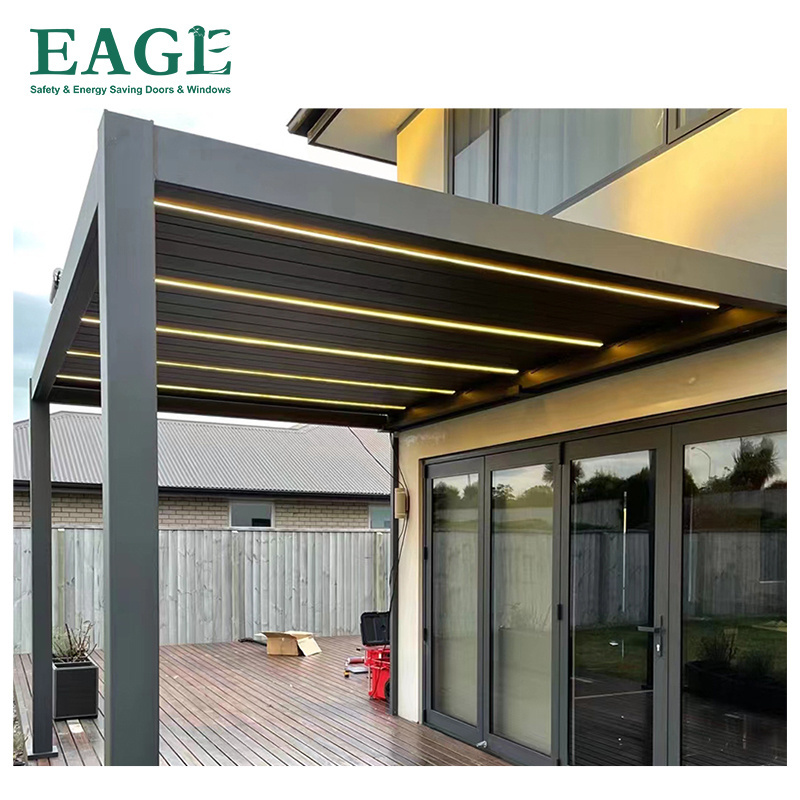 waterproof motorized aluminium louver sliding folding open glass doors tempered glass pergola