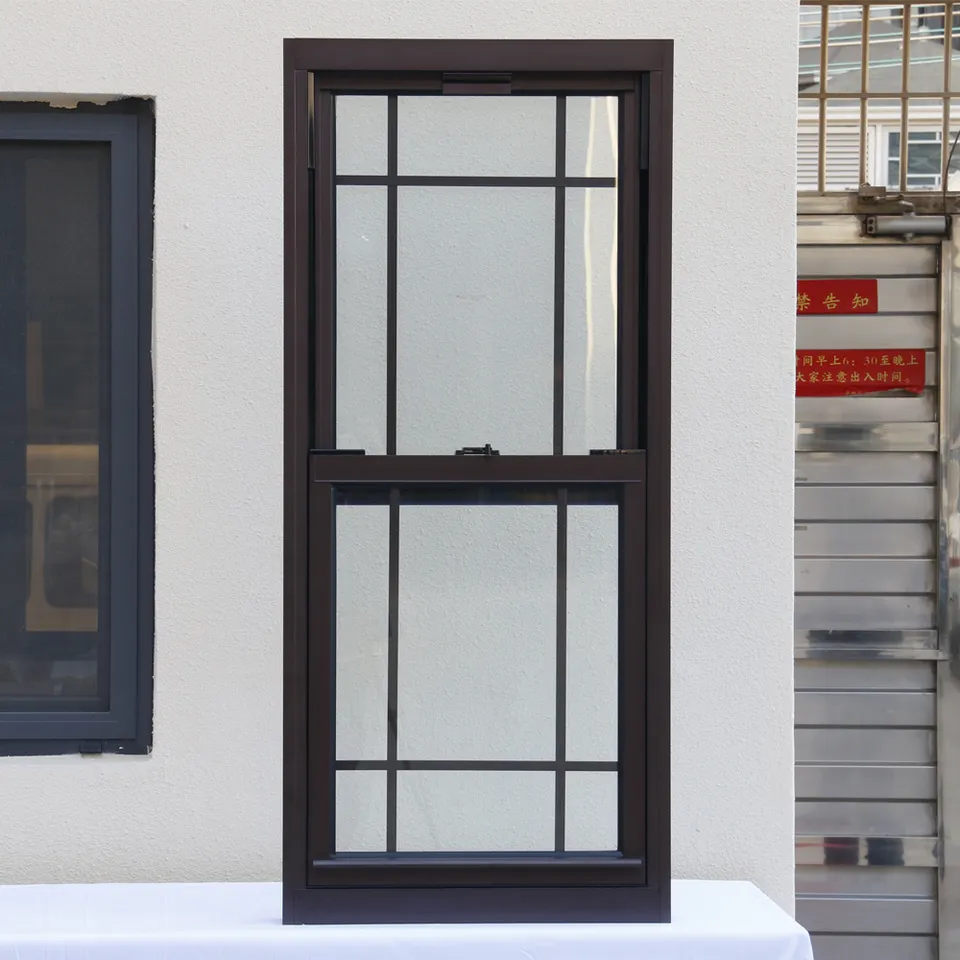 Custom american style black aluminum double glazed glass up down vertical sliding double-hung sash window