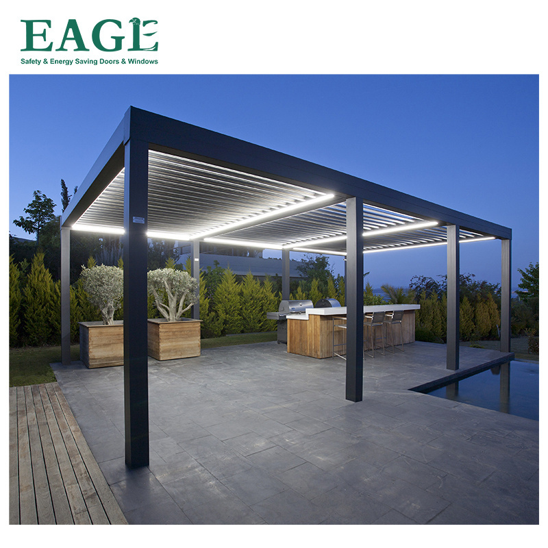 waterproof motorized aluminium louver sliding folding open glass doors tempered glass pergola